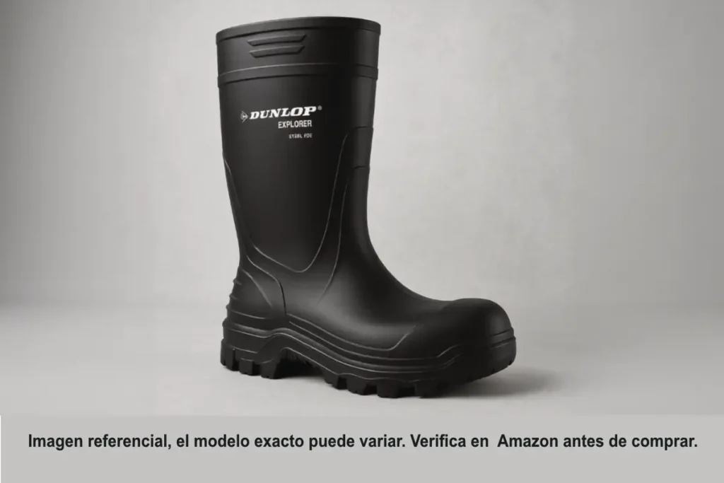 bota impermeable negra , reforzada para trabajo duro