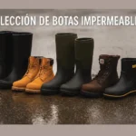 Selección de botas impermeables de trabajo sobre superficie mojada